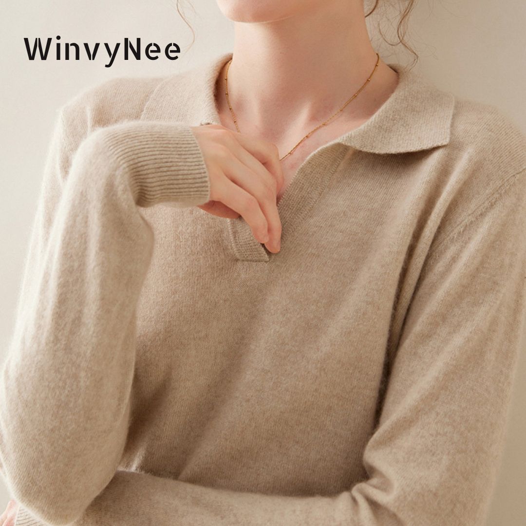 Cashmere Sweater Formal - WinvyNee Dameskleding Kasjmierwollen trui Polohals Losse