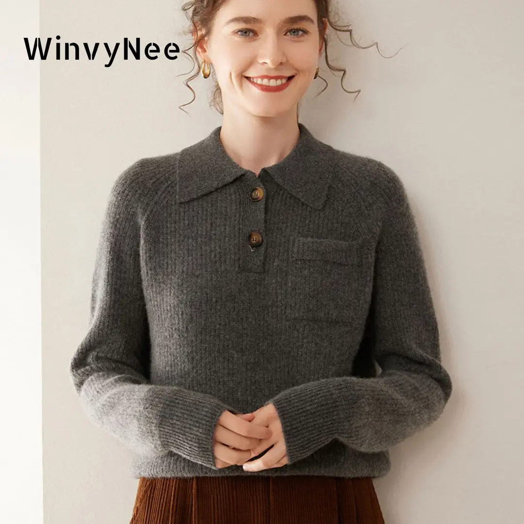 Cashmere Sweater Formal - WinvyNee Dames Kasjmierwollen Trui met Zak