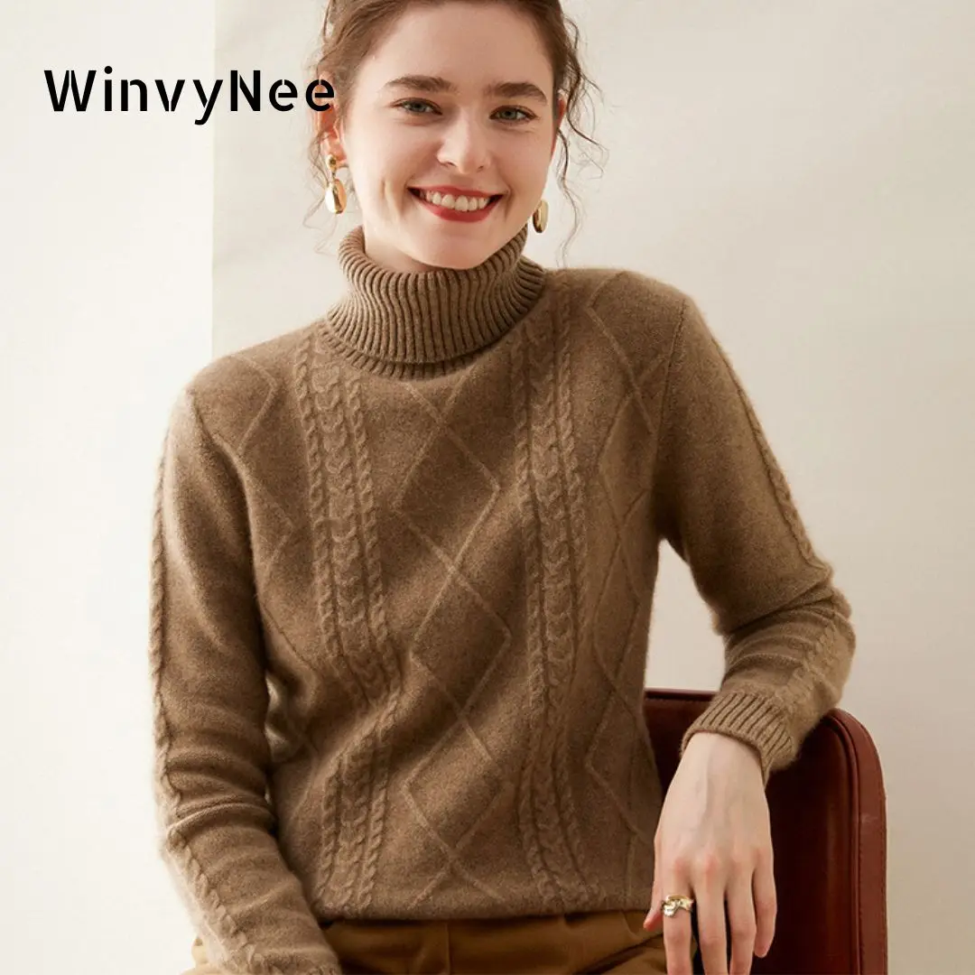 Cashmere Sweater Formal - WinvyNee Dames Kasjmierwollen Truien Coltrui Effen